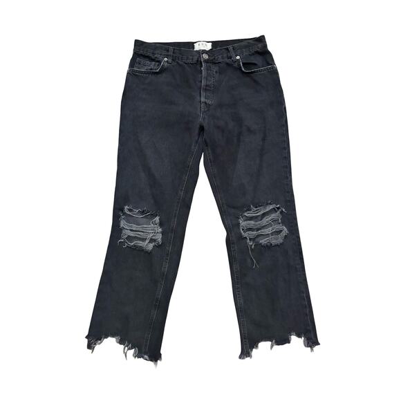 Free People Maggie Distressed Straight Leg Jeans | Washed Black Raw Hem Size 28 - Picture 2 of 7